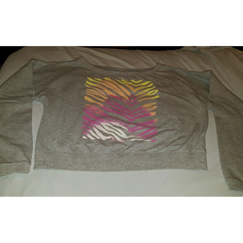 Victoria's Secret Pink Flare Crop Sweatshirt Gray Multi XS‎ X-Small